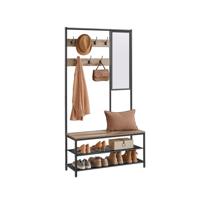 Kledingrek met haken spiegelbank, kameelbruin + inktzwart