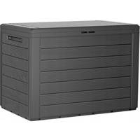 Prosperplast antraciet tuin kussen opbergbox - hout patroon - 190 liter - kunststof - Tuinopbergers