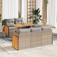 6-delige Loungeset met kussens poly rattan acacia beige