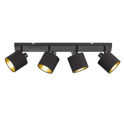 Tommy LED plafondlamp - 4 spots - Draaibaar en dimbaar - Textiel Spots - E14 - Kantelbaar - Plafondspot - Voor binnen - Goud/Zwart