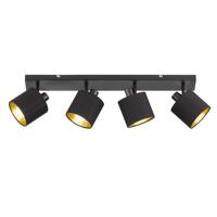 Tommy LED plafondlamp - 4 spots - Draaibaar en dimbaar - Textiel Spots - E14 - Kantelbaar - Plafondspot - Voor binnen - Goud/Zwart