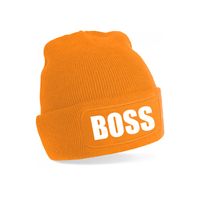 Baas muts voor volwassenen - oranje - boss/baas - wintermuts - beanie - one size - unisex - thumbnail