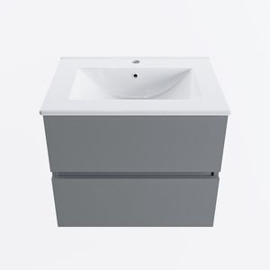 MONDIAZ VICA 60cm badmeubel onderkast Plata 2 lades. Wastafel DENIA midden 1 kraangat, kleur Glanzend Wit.