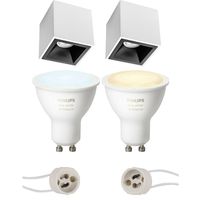 Pragmi Cliron Pro - Opbouw Vierkant - Mat Wit/Zwart - Verdiept - 90mm - Philips Hue - Opbouwspot Set GU10 - White Ambiance - Bluetooth