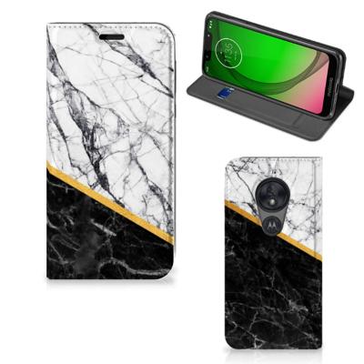 Motorola Moto G7 Play | Standcase | Marmer Wit Zwart - Origineel Cadeau Man