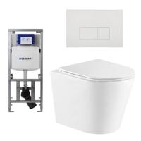 QeramiQ Dely Toiletset - 36.3x51.7cm - diepspoel - rimless - Geberit UP320 Burda inbouwreservoir - softclose toiletzitting - glans witte bedieningsplaat - rechtehoekige knoppen - wit glans SW543431/0701131/SW706187