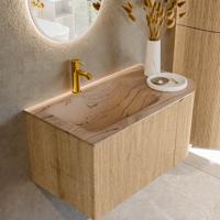 Badmeubel Mondiaz Kurve-Dlux | 85 cm | Meubelkleur Oak | Wastafelkleur Arena | Solid surface | Wasbak linker zijde spoelbak | 1 kraangat