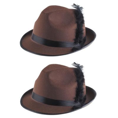 Tiroler verkleed hoedje - 2x - volwassenen - bruin - Oktoberfest hoeden - Alpenhoedje/jagershoedje