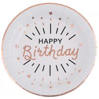 Verjaardag feest bordjes happy birthday - 10x - rose goud - karton - 22 cm - rond
