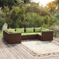 6-delige Loungeset met kussens poly rattan bruin