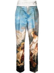 Roberto Cavalli pantalon de tailleur en soie à imprimé peinture - Bleu