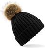 Beechfield CB412 Faux Fur Pop Pom Chunky Beanie - Black - One Size