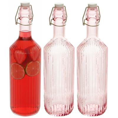 Secret de Gourmet Beugelfles / Weckfles - 3x - roze glas - luchtdicht - 1 liter - waterfles
