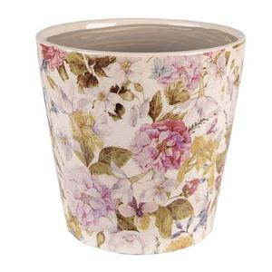 Clayre & Eef Bloempot Ø 19x18 cm Roze Beige Keramiek Bloemen Bloempot