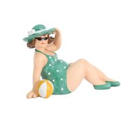 Home decoratie beeldje dikke dame zittend - groen badpak - 17 cm - Beeldjes - thumbnail