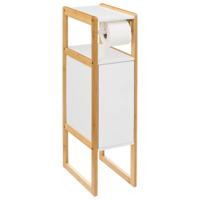 5Five Wc/toiletrolhouder met kastje - wit - bamboe hout - staand - 33 x 20 x 80 cm