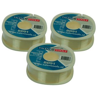 3x Nylon binddraad/bloemdraad 25 meter x 0,5 mm