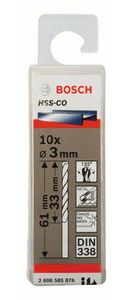 Bosch Accessories 2608585876 HSS Metaal-spiraalboor 3 mm Gezamenlijke lengte 61 mm Kobalt DIN 338 Cilinderschacht 10 stuk(s)