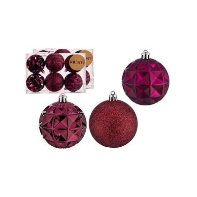 Gedecoreerde kerstballen - 18x stuks - wijn rood - kunststof - 7 cm