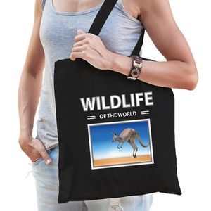 Katoenen tasje Kangoeroes zwart - wildlife of the world Kangoeroe cadeau tas