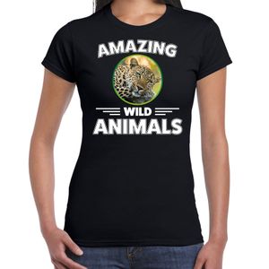 T-shirt jachtluipaarden amazing wild animals / dieren zwart voor dames