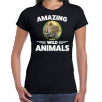 T-shirt jachtluipaarden amazing wild animals / dieren zwart voor dames