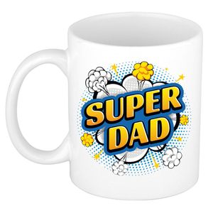 Super dad retro cadeau mok / beker wit - kado voor papa / vaderdag - popart   -