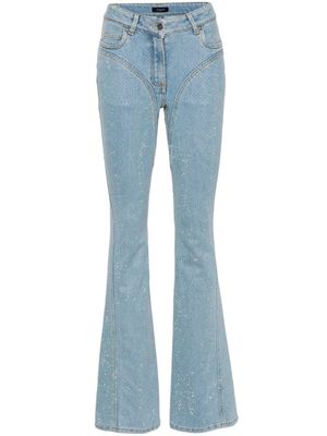 Mugler jean évasé à strass - Bleu