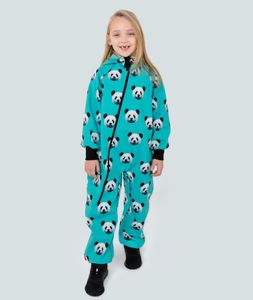 Waterproof Softshell Overall Comfy Pixel Panda Mint Jumpsuit