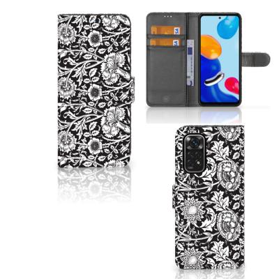 Xiaomi Redmi Note 11/11S Hoesje Black Flowers | Portemonnee hoesje Xiaomi Redmi Note 11/11S Hoesje Black Flowers | Portemonnee hoesje