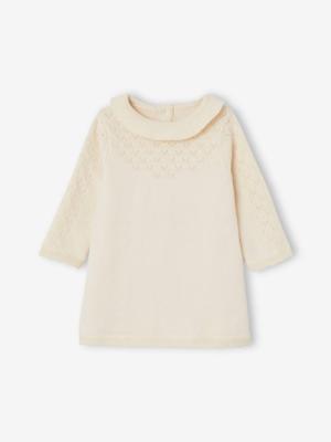 Tricot jurk met fantasiesteek baby vanille