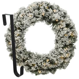 Kerstkrans 50 cm - groen met led - besneeuwd - met zwarte hanger/ophanghaak - Kerstkransen