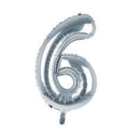 Cijfer Ballon '6' Zilver (100CM)