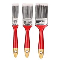 3x Verfkwasten plat synthetisch - Verf/schilder kwasten - met rood houten handvat