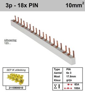 SEP Verdeelkam 3f pin 18 mod 18mm grijs P03018G00