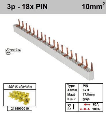 SEP Verdeelkam 3f pin 18 mod 18mm grijs P03018G00
