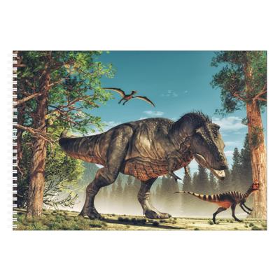 Bellatio Decorations schetsboek- tekenboek - kleurboek - A4 - Dino print - 50 vellen blanco
