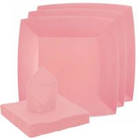 Santex servies set karton - 20x bordjes/25x servetten - roze - Feestbordjes - thumbnail