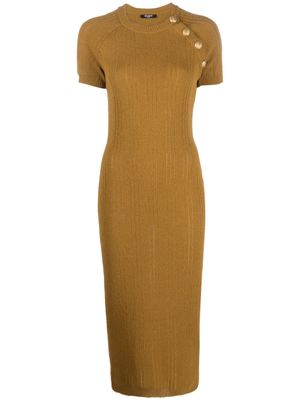Balmain robe mi-longue à boutons décoratifs - Marron
