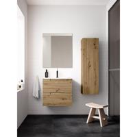 Saniclass Prime Balance Badkamermeubelset - 60x55x45cm - 1 rechthoekige keramische wasbak wit - 1 kraangat - 2 lades - rechthoekige spiegel - rustiek eiken SW724610/SW804530/SW1027165