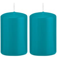 2x Turquoise blauwe cilinderkaarsen/stompkaarsen 5 x 8 cm 18 branduren