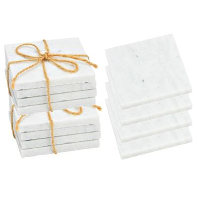 Onderzetters voor glazen - 8x stuks - vierkant - Marmer - wit - 10 x 0.8 cm