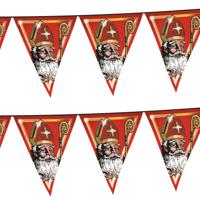 Sinterklaas met mijter en staf vlaggenlijn - 3x stuks - slinger - rood - 500 cm - Sint versiering