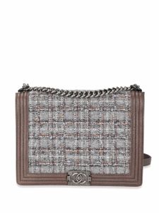 CHANEL Pre-Owned grand sac porté épaule Boy Chanel en tweed - Marron