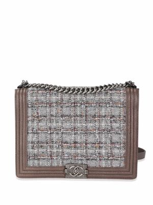 CHANEL Pre-Owned grand sac porté épaule Boy Chanel en tweed - Marron