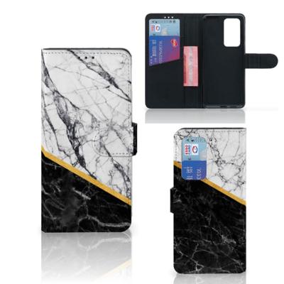 Huawei P40 Pro | Bookcase | Marmer Wit Zwart - Origineel Cadeau Man