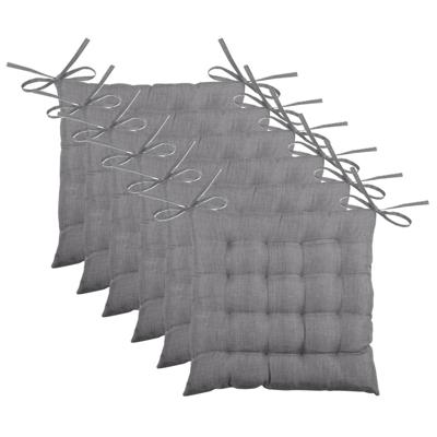 Stof Textile stoelkussen BEA - 6x - donkergrijs - 40 x 40 x 4 cm - touwtjes sluiting - binnen/buiten