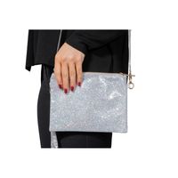 Zilveren feest schoudertasje met glitters   - - thumbnail