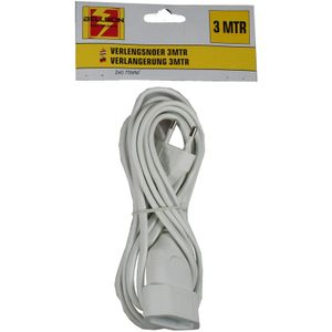 Witte verlengsnoeren/verlengkabels voor platte stekkers 2x0.75mm2 tot 2300w 3 meter   -