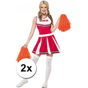 2x Stuks cheerball/pompom oranje met ringgreep 28 cm